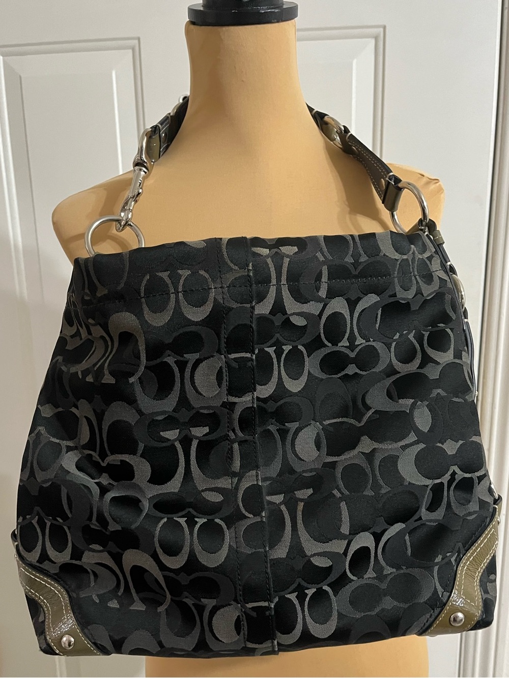 Coach Black Signature Logo Shoulder Bag with Silver Hardware